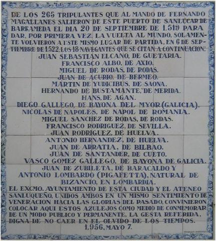 Azulejo conmemorativo de los supervivientes de la Nao Victoria